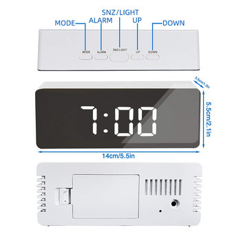 Καθρέφτης LED Ξυπνητήρι Ψηφιακό ρολόι αναβολής επιτραπέζιο ρολόι αφύπνισης Φως Ηλεκτρονική οθόνη μεγάλης ώρας Εμφάνιση θερμοκρασίας Ρολόι νύχτας