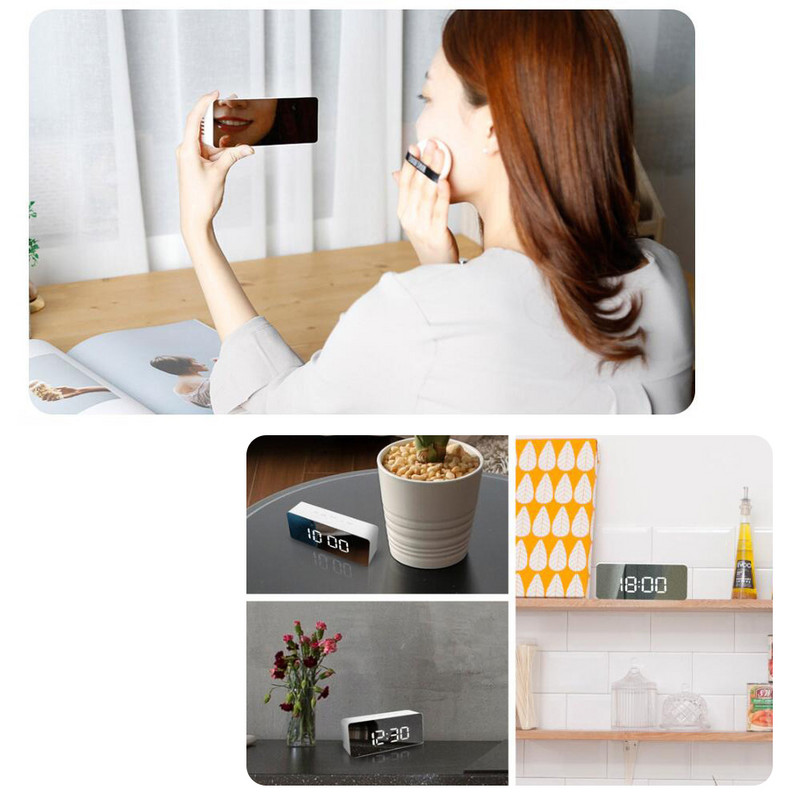 LED spogulis modinātājs digitālais atlikšanas galda pulkstenis modināšanas gaisma elektronisks liela laika temperatūras displejs nakts pulkstenis