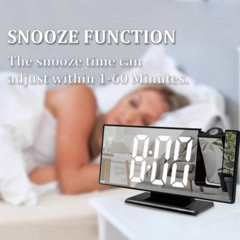 Прожекционен цифров будилник за спалня Настолен часовник Нощен будилник с време Проектор Час Дата Отлагане на функция Часовник