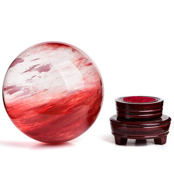 50mm Beautiful red CLEAR SMELT QUARTZ CRYSTAL SPHERE BALL HEALING με βάση