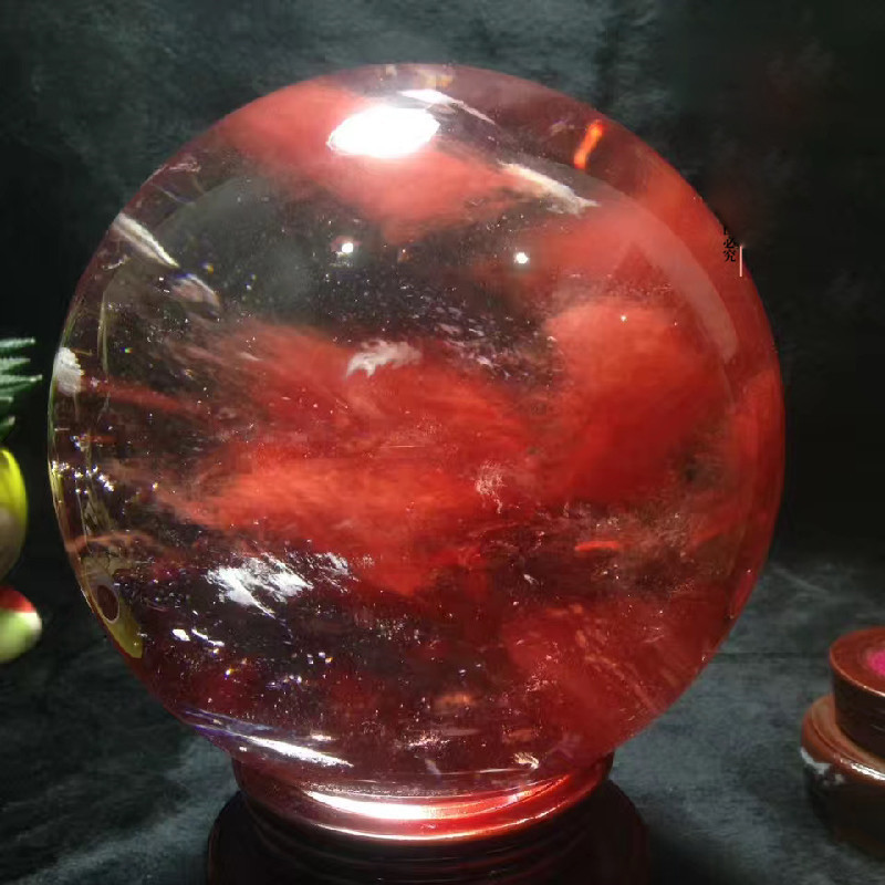 50mm Skaista sarkana CLEAR SMELT KVARTA KRISTĀLA LODES DZIEDĒŠANA ar statīvu