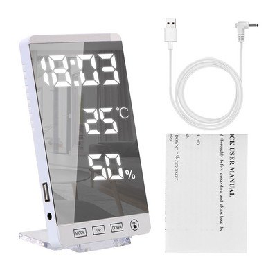 USB izvades ports Galda pulkstenis Laiks Temperatūra Mitruma Displejs LED Spogulis Modinātājs 6 collu skārienpoga Sienas digitālais pulkstenis