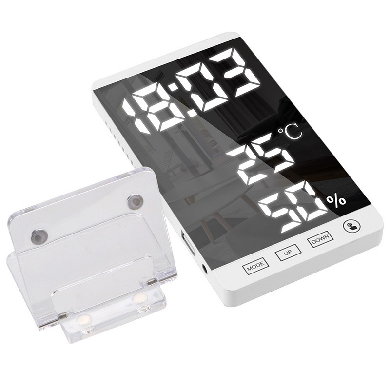 USB izvades ports Galda pulkstenis Laiks Temperatūra Mitruma Displejs LED Spogulis Modinātājs 6 collu skārienpoga Sienas digitālais pulkstenis