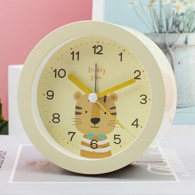 4 collu modinātājpulkstenis jauks multfilmas dzīvnieku apaļš digitālais pulkstenis ar naktslampiņu, metāla gaismas staru guļamistabas gultā, mazs pulkstenis Decro karsts