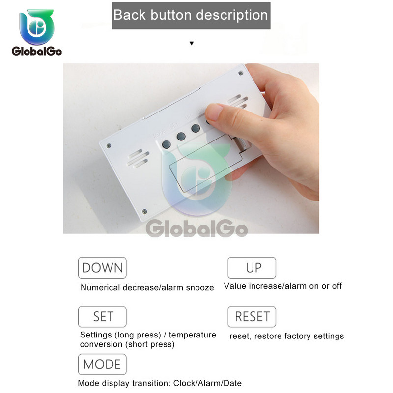 Ψηφιακό ξυπνητήρι LCD Απλή ημερομηνία επιτραπέζιου φωτισμού Φωτεινό ρολόι με οπίσθιο φωτισμό Αναβολή σίγασης Ημερολόγιο Επιτραπέζια ηλεκτρονικά ρολόγια