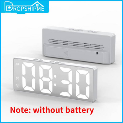 Dropshipme temperatūras spoguļpulkstenis digitālais nakts modinātājs LED elektroniskā balss vadība studentiem bērniem guļamistabas galda pulkstenis