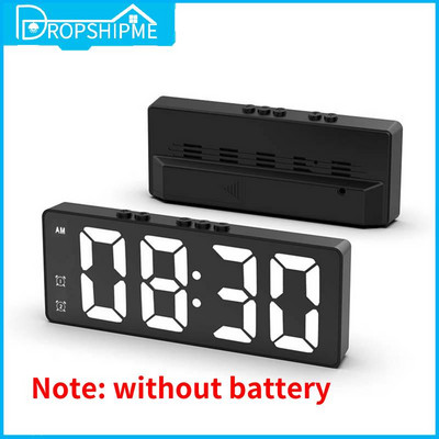 Dropshipme temperatūras spoguļpulkstenis digitālais nakts modinātājs LED elektroniskā balss vadība studentiem bērniem guļamistabas galda pulkstenis