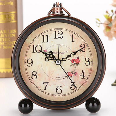 Vintage budilica na baterije Metalna noćna svjetiljka Super tihi stolni kvarcni sat Vrijeme za spavaću sobu Polica na noćnom stolu
