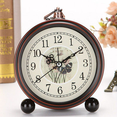 Vintage budilica na baterije Metalna noćna svjetiljka Super tihi stolni kvarcni sat Vrijeme za spavaću sobu Polica na noćnom stolu