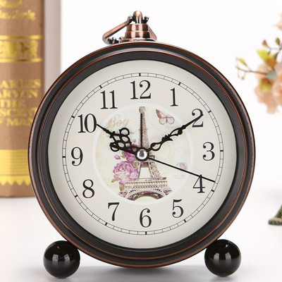 Vintage budilica na baterije Metalna noćna svjetiljka Super tihi stolni kvarcni sat Vrijeme za spavaću sobu Polica na noćnom stolu