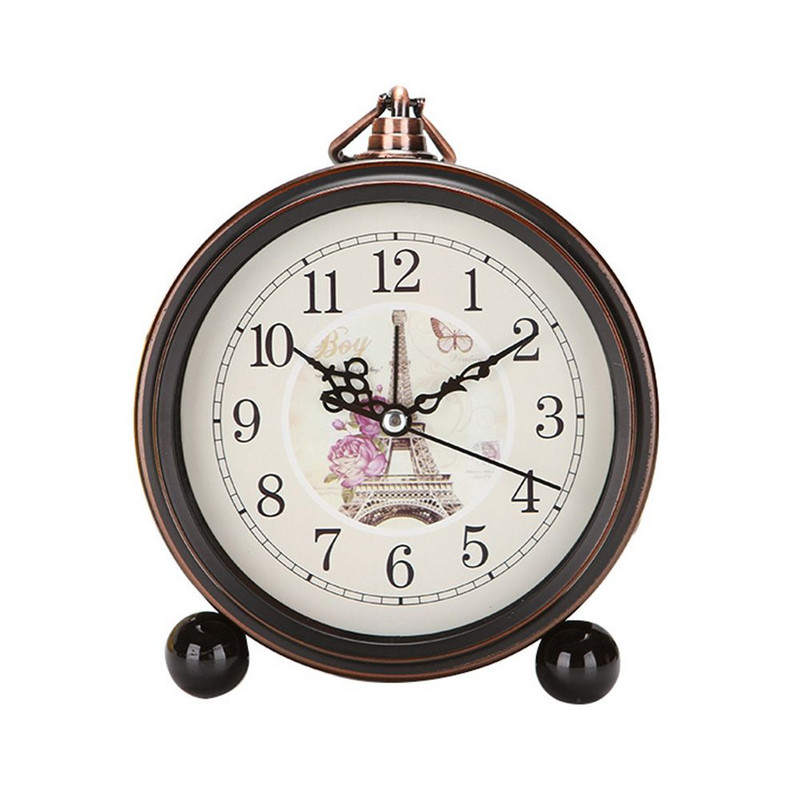 Vintage budilica na baterije Metalna noćna svjetiljka Super tihi stolni kvarcni sat Vrijeme za spavaću sobu Polica na noćnom stolu