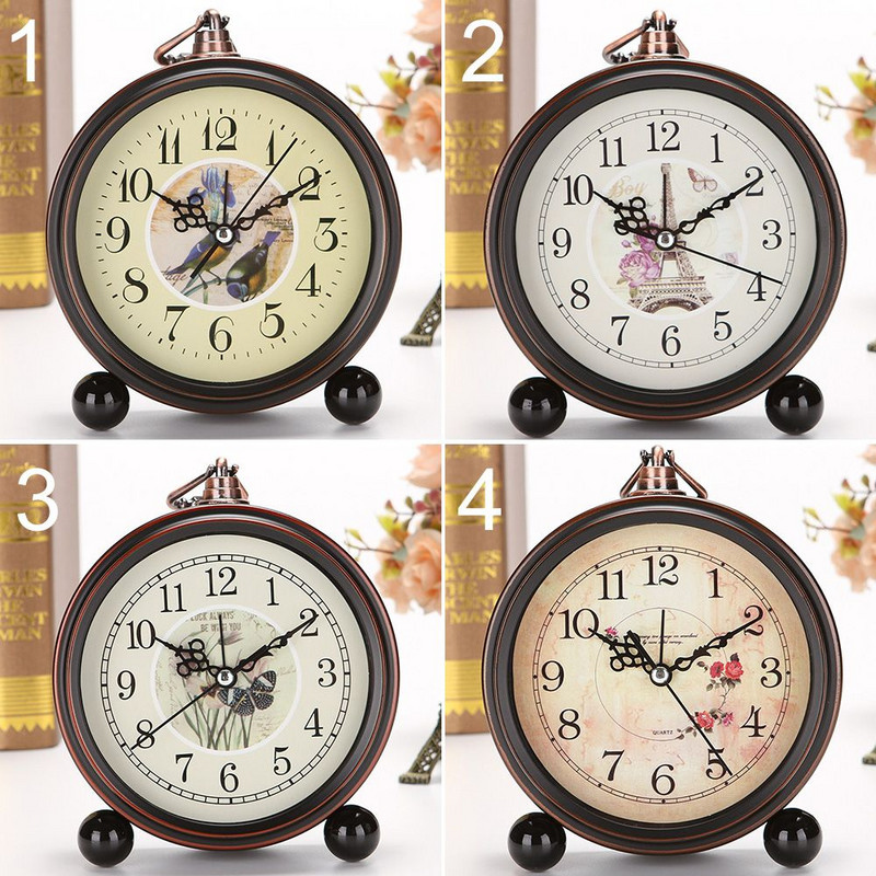 Vintage budilica na baterije Metalna noćna svjetiljka Super tihi stolni kvarcni sat Vrijeme za spavaću sobu Polica na noćnom stolu