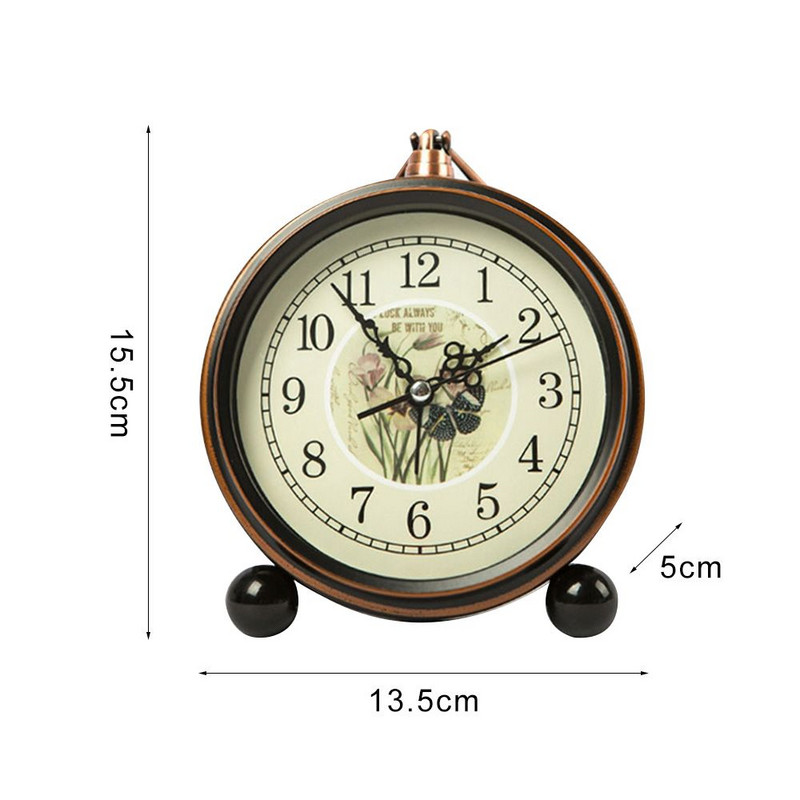 Vintage budilica na baterije Metalna noćna svjetiljka Super tihi stolni kvarcni sat Vrijeme za spavaću sobu Polica na noćnom stolu