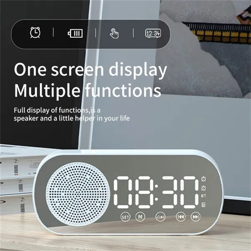 Új asztali intelligens óra Bluetooth hangszóró FM rádió ébresztőóra Audio HD tükör képernyő támogatás TF kártya hálószobai órákhoz