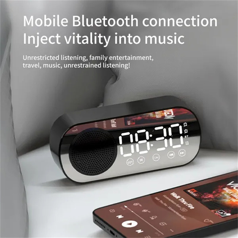 Új asztali intelligens óra Bluetooth hangszóró FM rádió ébresztőóra Audio HD tükör képernyő támogatás TF kártya hálószobai órákhoz