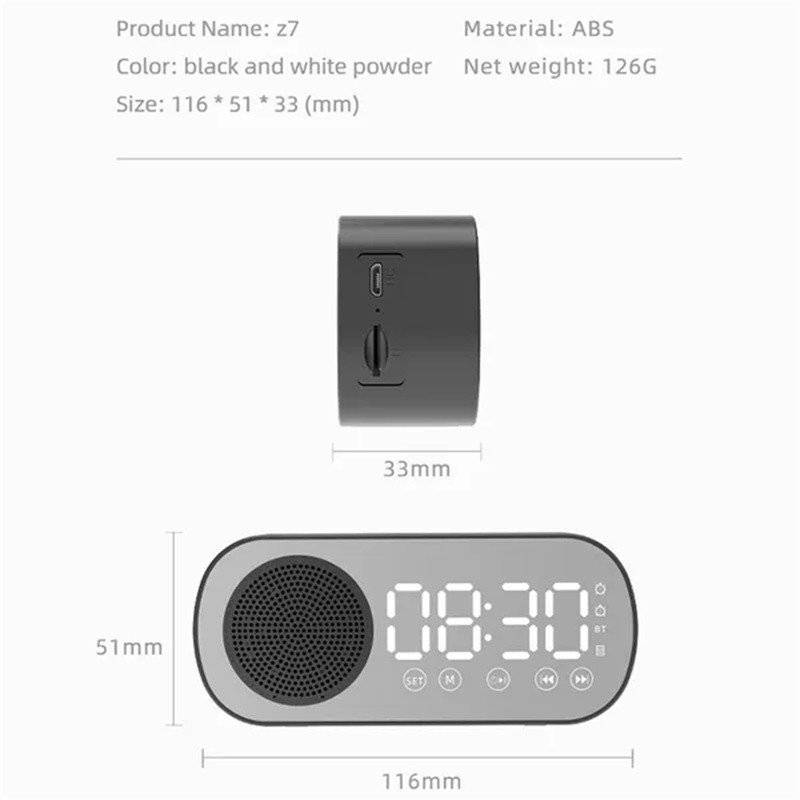 Új asztali intelligens óra Bluetooth hangszóró FM rádió ébresztőóra Audio HD tükör képernyő támogatás TF kártya hálószobai órákhoz