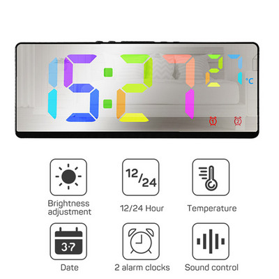 Valdymo balsu LED skaitmeninis žadintuvo režimas 12/24h baterijomis maitinamas stalas Dekoruokite stalinius laikrodžius veidrodinis žadintuvas miegamajame