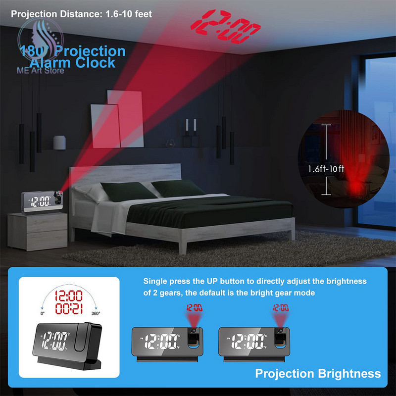 LED digitālais projekcijas modinātājs elektroniskais modinātājs ar laika projekcijas griestu projektoru modinātājs guļamistabas gultai