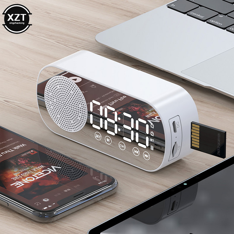 Jauns bezvadu Bluetooth skaļrunis HD spogulis pulkstenis dubultā modinātāja atbalsts TF karte FM radio skaņu josla HIFI mūzikas kaste skaņas joslas Mini stereo