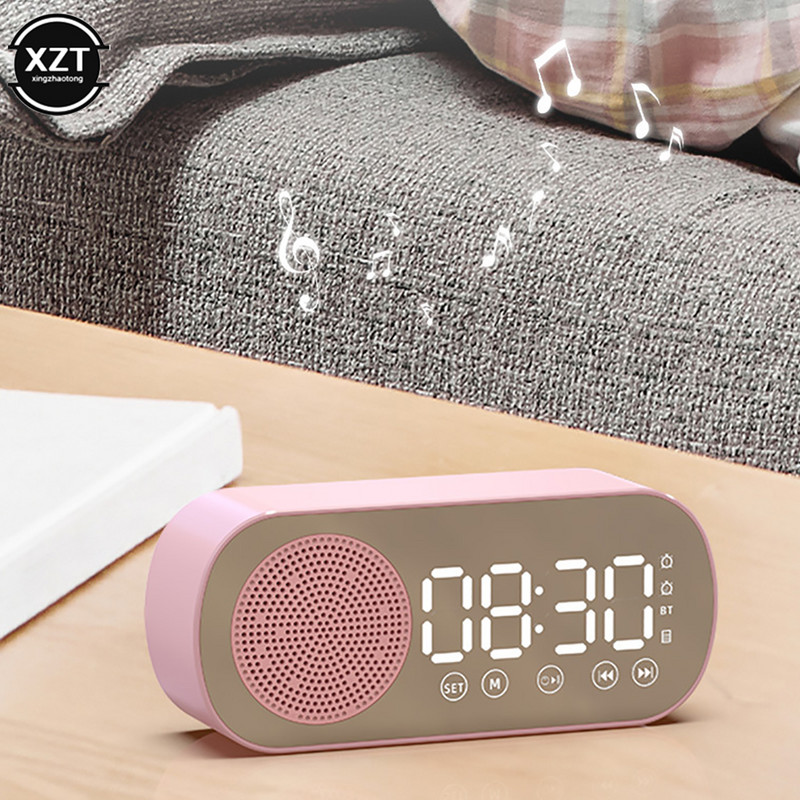 Jauns bezvadu Bluetooth skaļrunis HD spogulis pulkstenis dubultā modinātāja atbalsts TF karte FM radio skaņu josla HIFI mūzikas kaste skaņas joslas Mini stereo