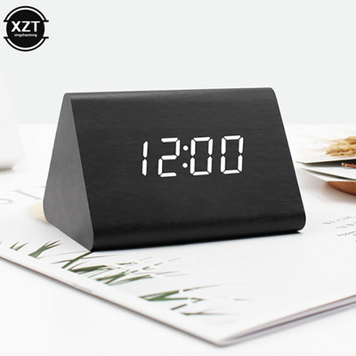 Šiaurės šalių skaitmeninis laikrodis LED medinis žadintuvas stalo garso valdymas elektroniniai laikrodžiai staliniai USB/AAA maitinami namų stalo dekorai