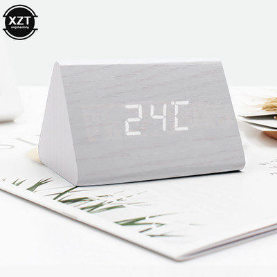Šiaurės šalių skaitmeninis laikrodis LED medinis žadintuvas stalo garso valdymas elektroniniai laikrodžiai staliniai USB/AAA maitinami namų stalo dekorai