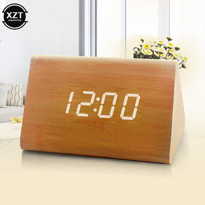 Šiaurės šalių skaitmeninis laikrodis LED medinis žadintuvas stalo garso valdymas elektroniniai laikrodžiai staliniai USB/AAA maitinami namų stalo dekorai