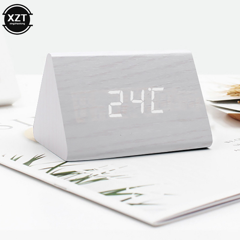Šiaurės šalių skaitmeninis laikrodis LED medinis žadintuvas stalo garso valdymas elektroniniai laikrodžiai staliniai USB/AAA maitinami namų stalo dekorai