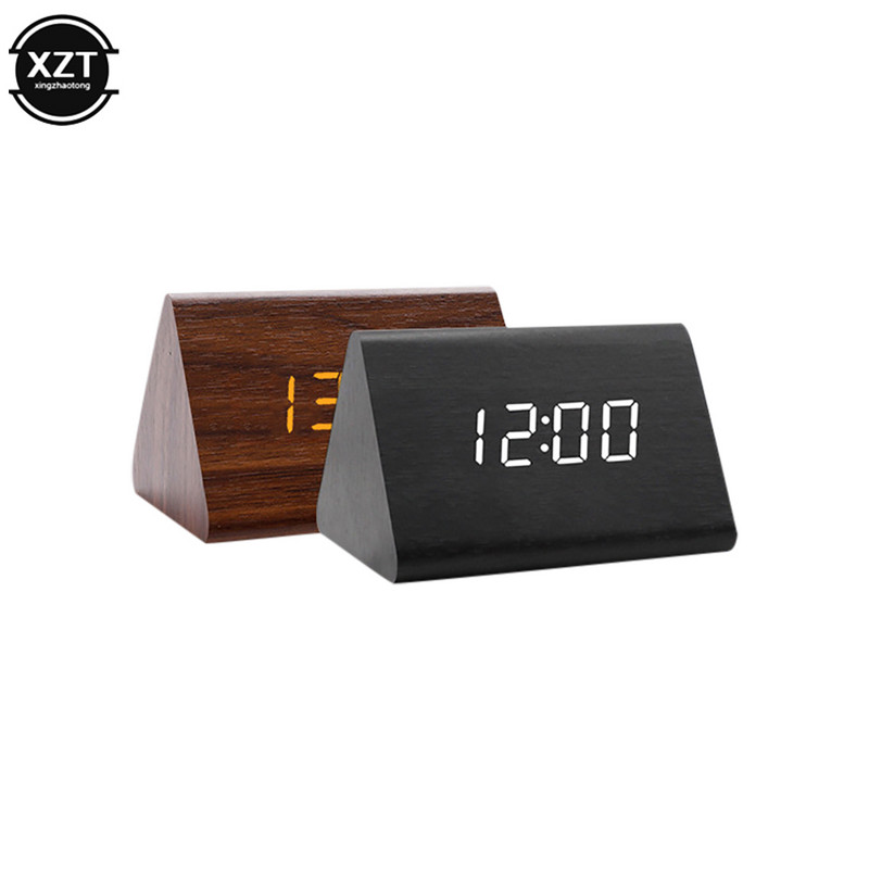 Šiaurės šalių skaitmeninis laikrodis LED medinis žadintuvas stalo garso valdymas elektroniniai laikrodžiai staliniai USB/AAA maitinami namų stalo dekorai