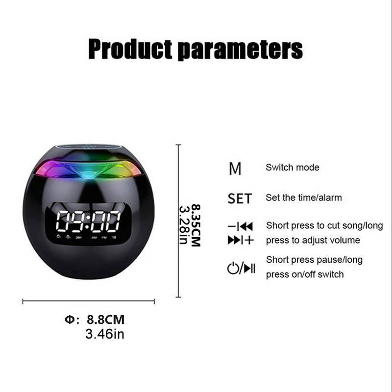 Krāsains digitālais modinātājs nakts gaisma USB bezvadu Bluetooth skaņas kaste TF karte MP3 mūzikas atskaņošanas skaļrunis LED displejs