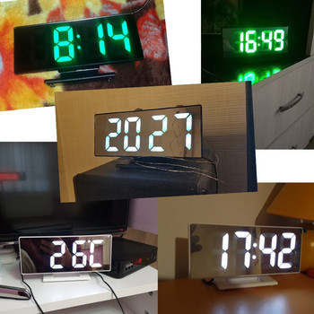 Ψηφιακό Ξυπνητήρι Καθρέφτης LED Ηλεκτρονικά ρολόγια Πολυλειτουργική Μεγάλη οθόνη LCD Ψηφιακό επιτραπέζιο ρολόι με ημερολόγιο θερμοκρασίας