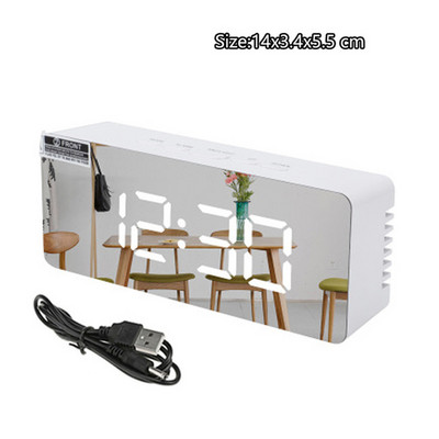 Digitālais modinātājs LED spogulis elektroniskie pulksteņi daudzfunkcionāli liels LCD displejs digitālais galda pulkstenis ar temperatūras kalendāru