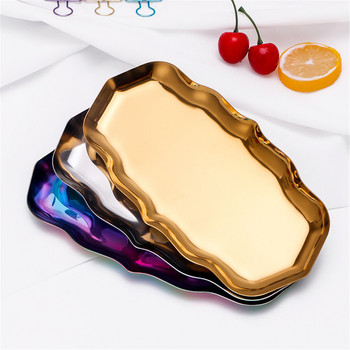 Креативна метална тава за съхранение Gold Cosetics Тава за довършване на бижута Малки предмети Тава за бижута Дисплей Огледало Литературна ретро чиния