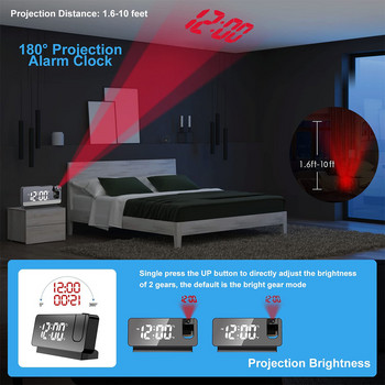 180° Περιστροφή LED Ψηφιακό Ξυπνητήρι προβολής USB Ηλεκτρονικός προβολέας οροφής Ξυπνητήρι για επιτραπέζιο ρολόι κρεβατοκάμαρας