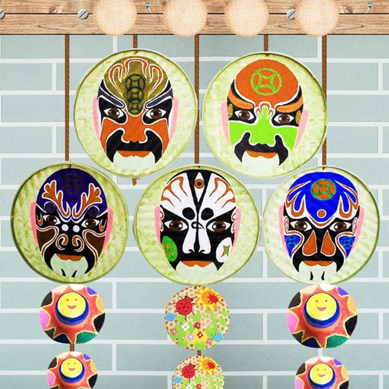 Käsitsi kootud bambussõel Käsitsi maalitud bambusest parve ümmargune hoiualuskorv Dekoratiivne kuivatamine bambusvarras Kodupood DIY Decor