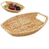 Rotangpalmas paplāte Pārnēsājama glabāšanas groza paplāte ar rokturiem Dekoratīva maizes paplāte Vintage organizatora šķīvju ēdiena pasniegšanas paplātes piederumi