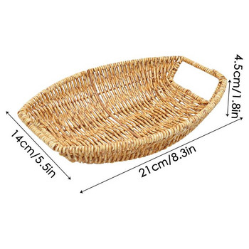 Ратанова тава Преносима кошница за съхранение Тава с дръжки Декоративна тава за хляб Винтидж Органайзер Чиния Поднос за сервиране на храна Консумативи