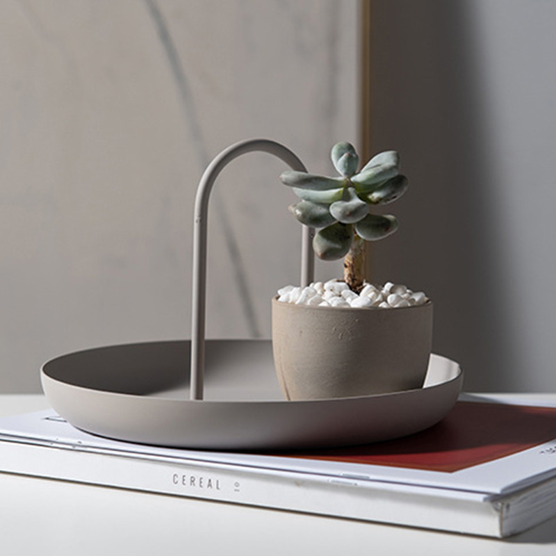 Apaļa uzglabāšanas paplāte ar rokturi Mājas viesistaba Desktop Dažādu priekšmetu organizators rotaslietu konteiners