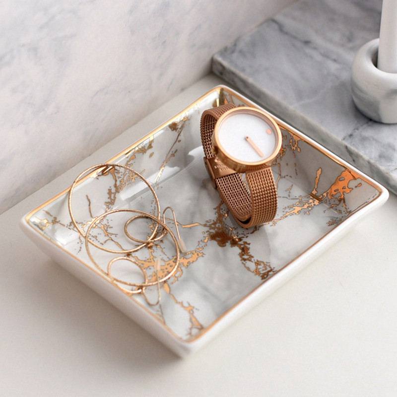 Ziemeļvalstu zelta marmora keramikas galda piederumi desertu steiku salātu uzkodu kūku paplāte Tējas paplāte juvelierizstrādājumu uzglabāšanas paplāte