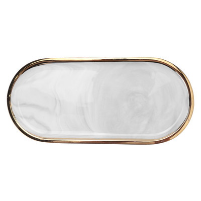 Ziemeļvalstu stila apzeltīts ovāls šķīvis radošs keramikas šķīvis marmorēts rietumu šķīvis uzkodu šķīvis kūkas uzglabāšanas paplāte rotaslietas paplātes dekors