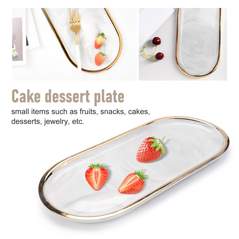 Ziemeļvalstu stila apzeltīts ovāls šķīvis radošs keramikas šķīvis marmorēts rietumu šķīvis uzkodu šķīvis kūkas uzglabāšanas paplāte rotaslietas paplātes dekors