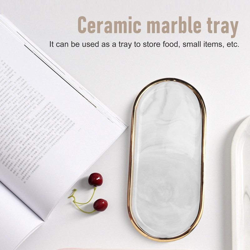 Ziemeļvalstu stila apzeltīts ovāls šķīvis radošs keramikas šķīvis marmorēts rietumu šķīvis uzkodu šķīvis kūkas uzglabāšanas paplāte rotaslietas paplātes dekors