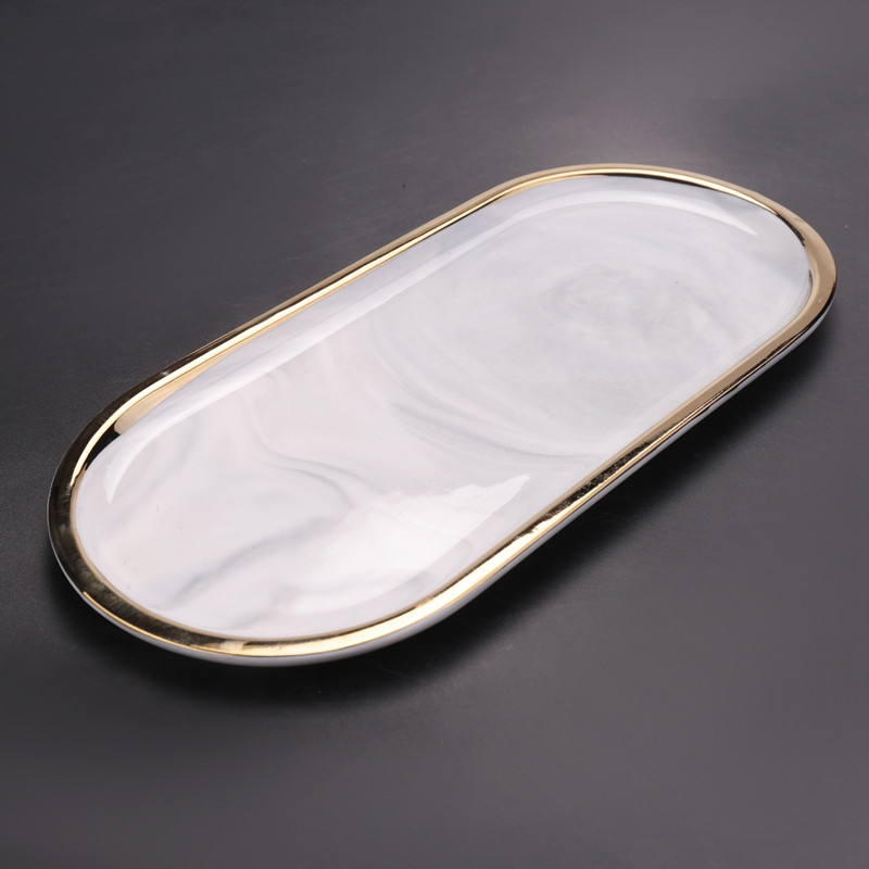 Ziemeļvalstu stila apzeltīts ovāls šķīvis radošs keramikas šķīvis marmorēts rietumu šķīvis uzkodu šķīvis kūkas uzglabāšanas paplāte rotaslietas paplātes dekors