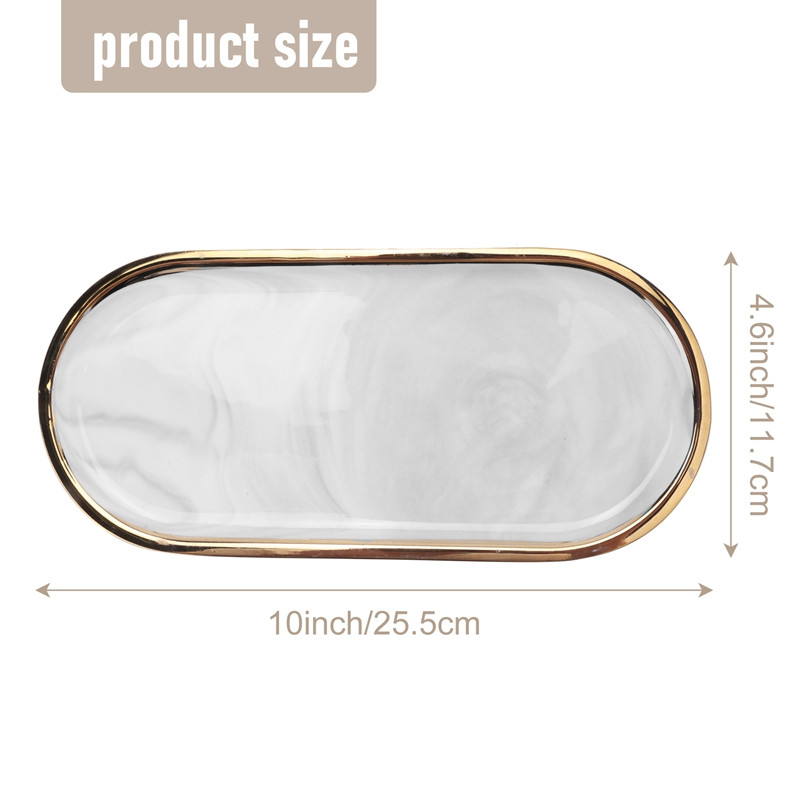 Ziemeļvalstu stila apzeltīts ovāls šķīvis radošs keramikas šķīvis marmorēts rietumu šķīvis uzkodu šķīvis kūkas uzglabāšanas paplāte rotaslietas paplātes dekors