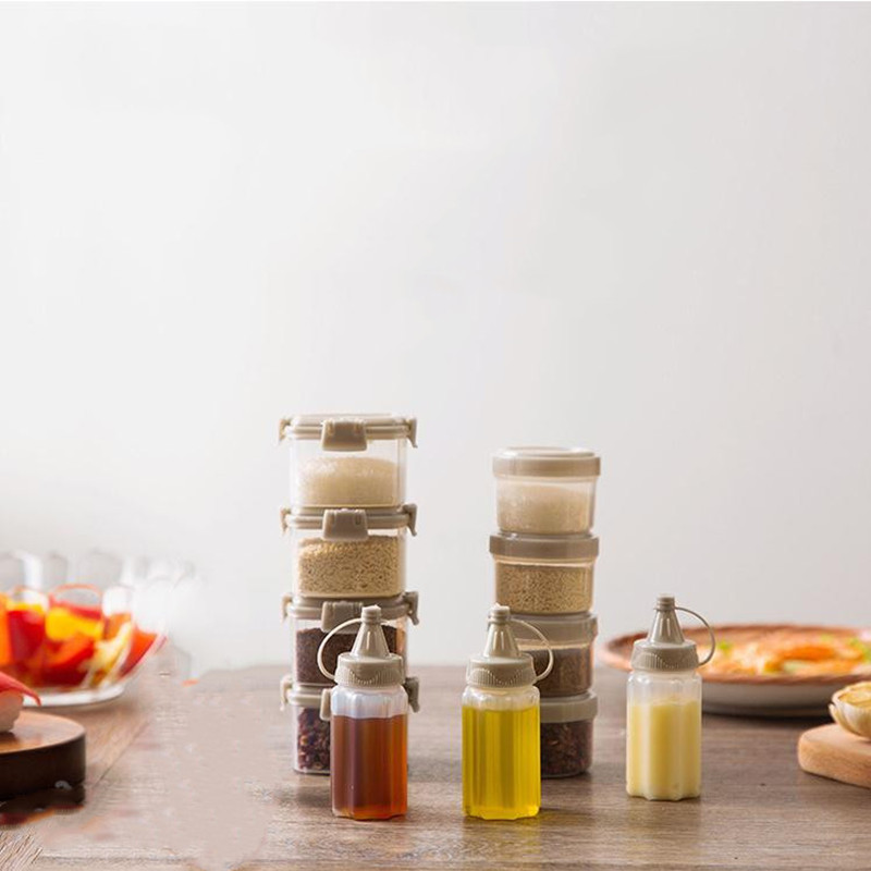 4vnt plastikinio padažo išspaudžiamas butelis Mini prieskonių dėžutė salotų padažo indeliai lauke nešiojami kepsnių prieskonių stiklainiai virtuvės įrankiai