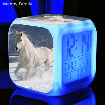 Black Horse LED будилник 7 цвята светещ многофункционален дигитален часовник детска стая маса за събуждане аларма детски коледни подаръци