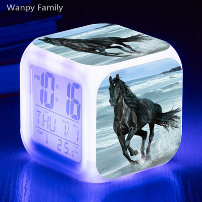 Black Horse LED будилник 7 цвята светещ многофункционален дигитален часовник детска стая маса за събуждане аларма детски коледни подаръци