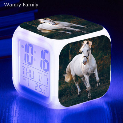 Black Horse Led Modinātājs 7 Krāsu Kvēlojošs Daudzfunkciju Digitālais Pulkstenis Bērnu istabas Modinātāja Galda Modinātājs Bērniem Ziemassvētku Dāvanas