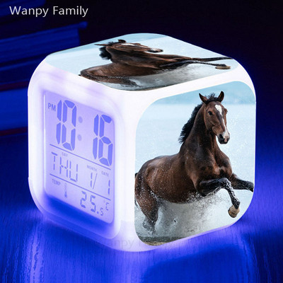 Black Horse Led Modinātājs 7 Krāsu Kvēlojošs Daudzfunkciju Digitālais Pulkstenis Bērnu istabas Modinātāja Galda Modinātājs Bērniem Ziemassvētku Dāvanas