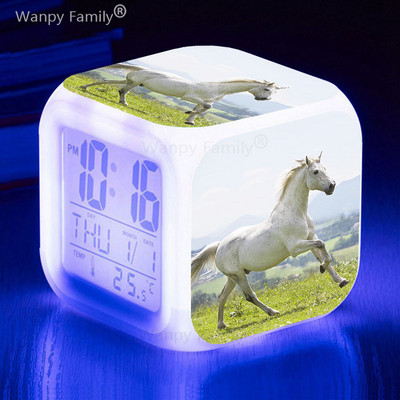 Black Horse Led Modinātājs 7 Krāsu Kvēlojošs Daudzfunkciju Digitālais Pulkstenis Bērnu istabas Modinātāja Galda Modinātājs Bērniem Ziemassvētku Dāvanas